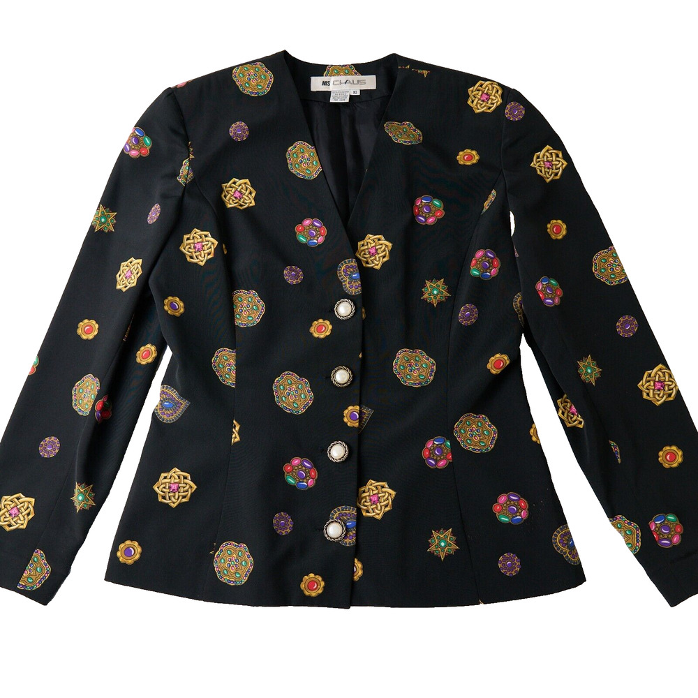 VTG MS Chaus Blazer Jacket Women's 10 Medallion Print Baroque Maximalist 80s